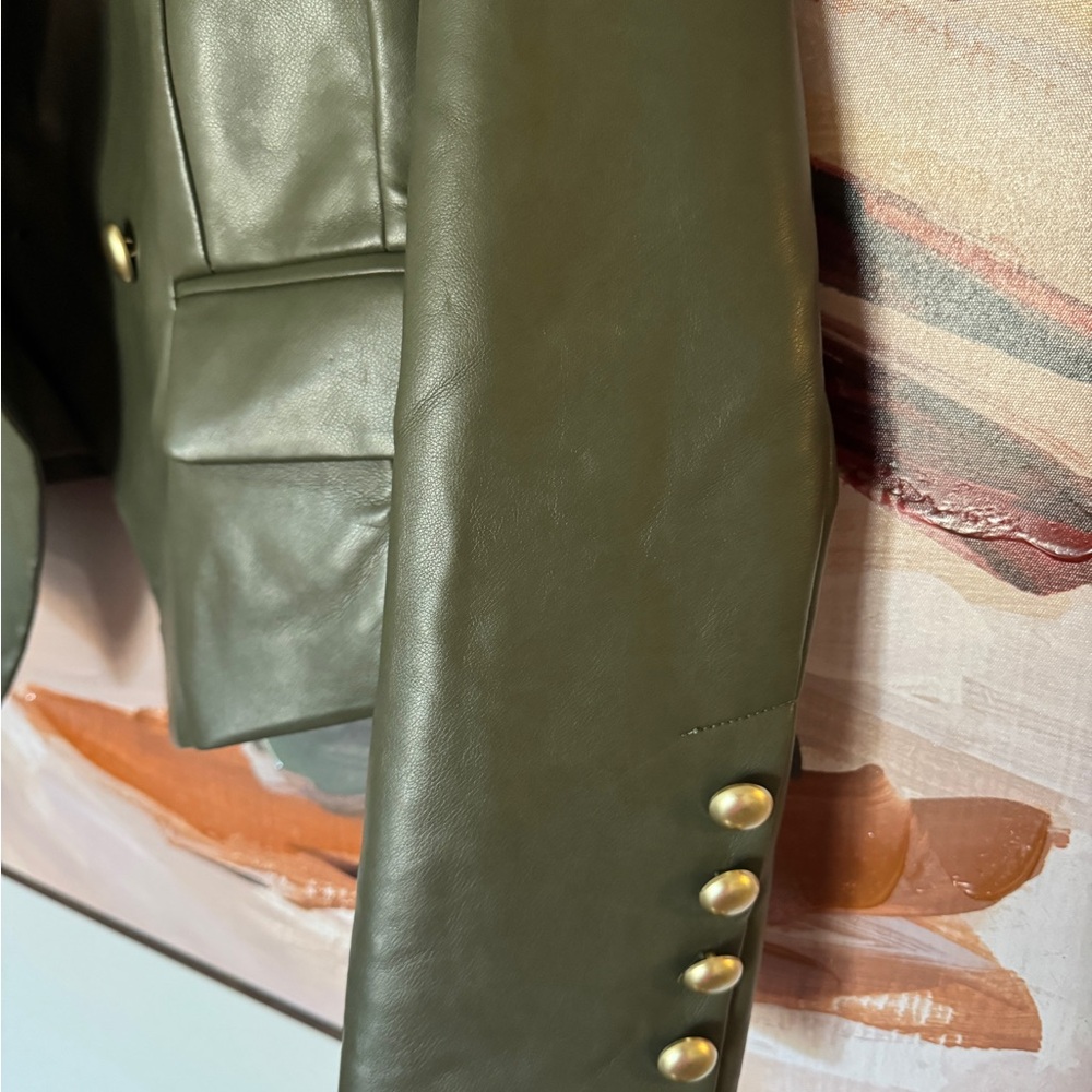 Avec Les Filles  Olive  faux Leather Jacket with Gold Buttons - Picture 4 of 11